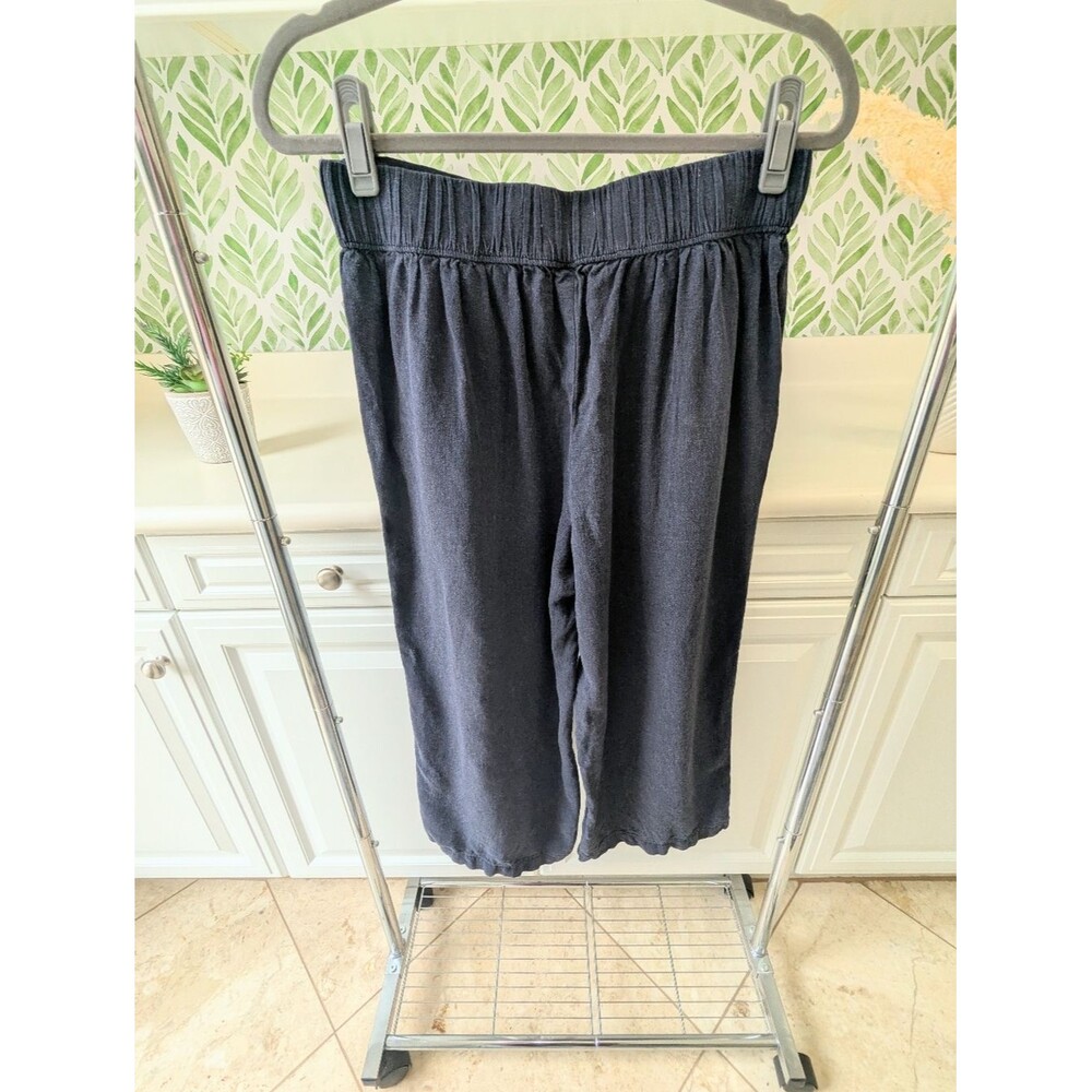Croft & Barrow Linen Blend Crop Pants Size S Navy Blue Pull On Wide Leg Breezy - Picture 4 of 10